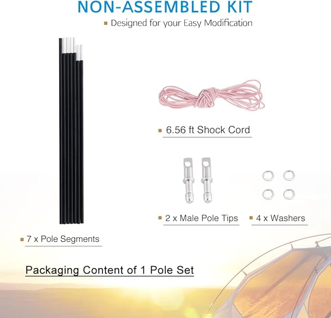 Aluminum Tent Poles Replacement, Fits Both Female and Male Ends, Lightweight Tent Pole Repair Kit, 7001 Aluminum Alloy T6 Heated