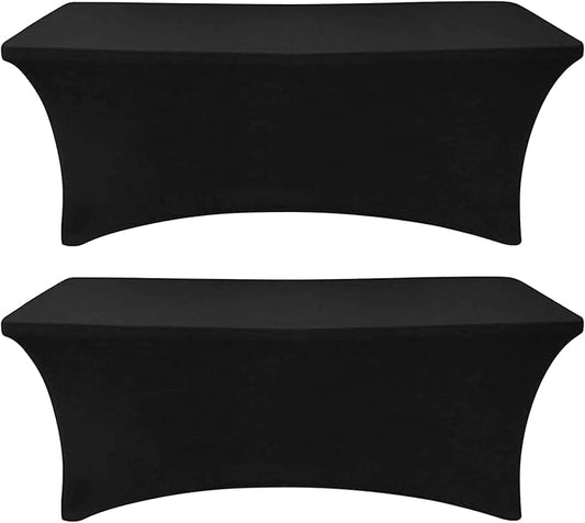 Eurmax USA Rectangular Fitted Spandex Table Covers 4ft Tablecloth Wedding Event Patio Table Decorations Stretch Table Cover for 4ft Folding Table (Black,2 Pack)