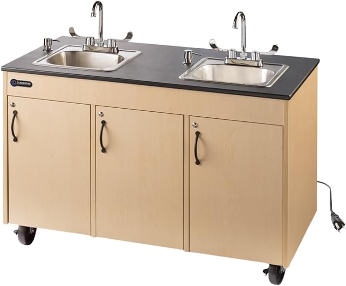 Ozark River Portable Sinks Lil Delux, Child Height Double Basin Portable Hand Washing Station for Daycares & Classrooms, Self-Contained Portable Sink with Hot Water for Kids
