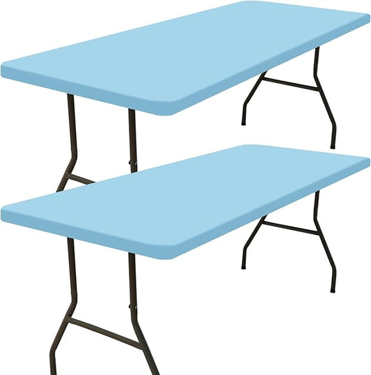 Smiry 2 Pack Rectangle Picnic Table Cloth, Waterproof Elastic Fitted Tablecloths, Washable Polyester Rectangular Patio Table Cover for Camping, Indoor and Outdoor (Light Blue, 30"x96")