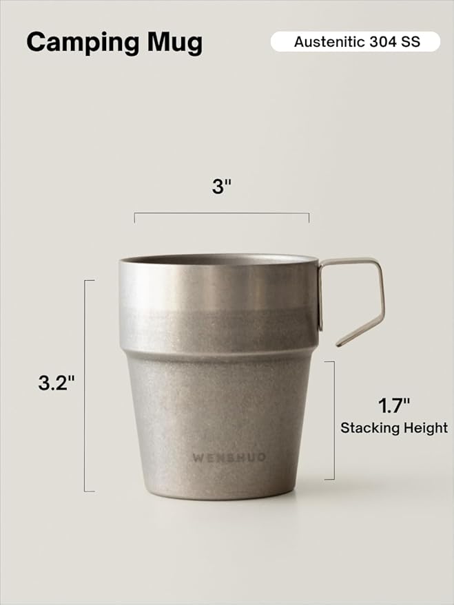 WENSHUO Outdoor Mug,Double Wall Insulated Small Camping Cup,Vintage Stainless Steel,11 fl oz (325 ml)
