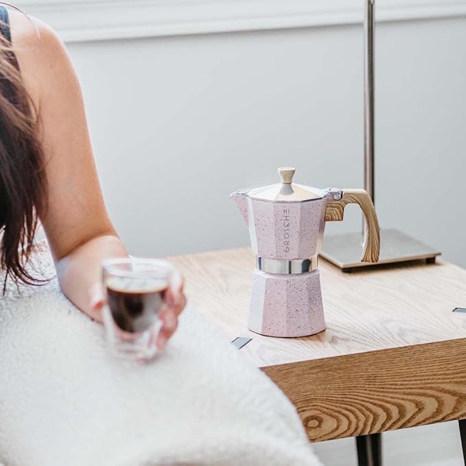 GROSCHE Milano Moka pot, Stovetop Espresso maker, Greca Coffee Maker, Stovetop coffee maker and espresso maker percolator (Pink, 6 cup)