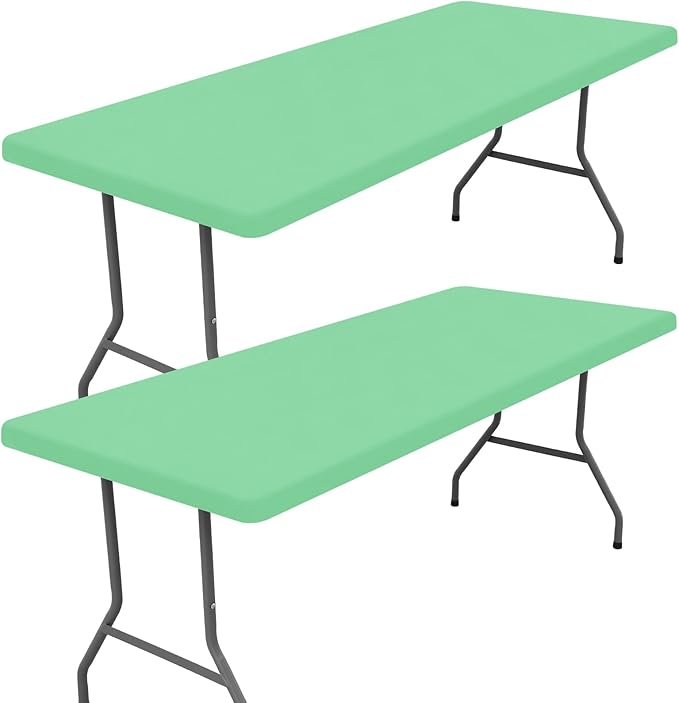 Spandex Picnic Table Cloth 2 Pack, Elastic Fitted Tablecloths for 5 Foot Rectangle Tables, Stretch Washable Patio Table Cover for Outdoor, Camping, Banquet and Parties (Bright Green, 30"x60")