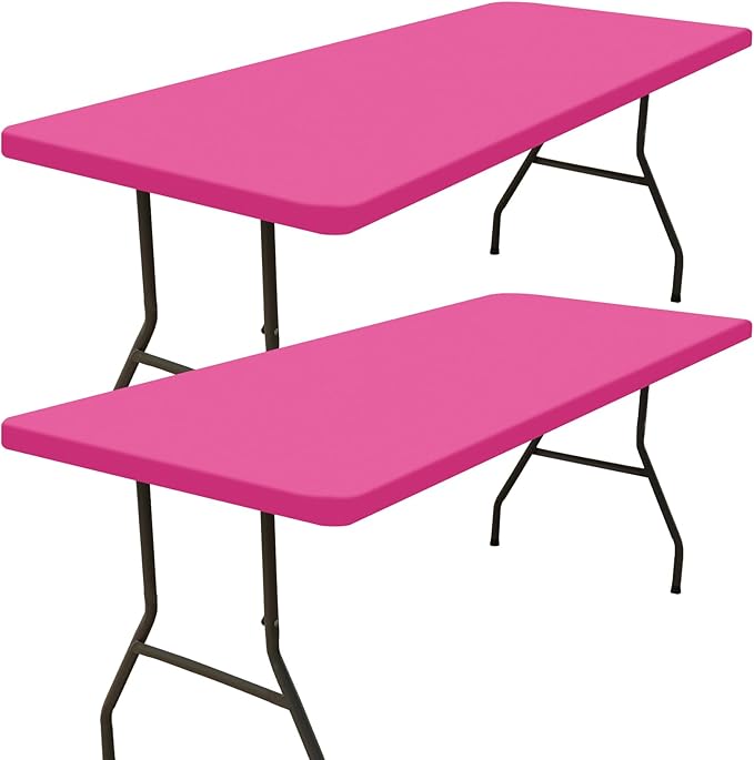 Smiry 2 Pack Rectangle Picnic Table Cloth, Waterproof Elastic Fitted Tablecloths, Washable Polyester Rectangular Patio Table Cover for Camping, Indoor and Outdoor (Rose Pink, 30"x48")