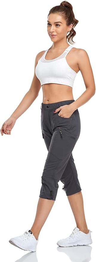 GymBrave Women's Hiking Cargo Pants Quick Dry Outdoor Camping Capris Water Resistant UPF 50 with Zipper Pockets