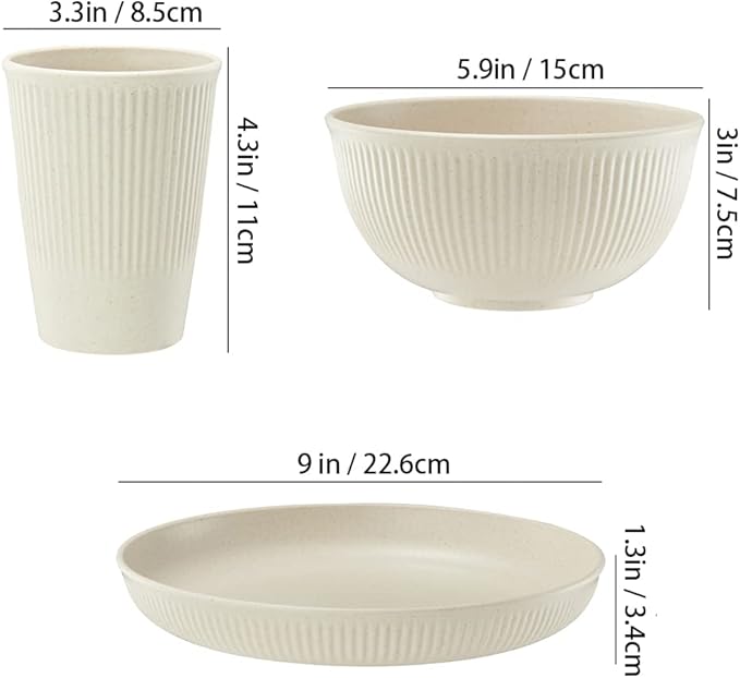 18pcs Wheat Straw Dinnerware Sets, HXYPN Unbreakable Reusable Dinnerware Set Kitchen Cups Plates and Bowls Sets Dishwasher Microwave Safe Plates