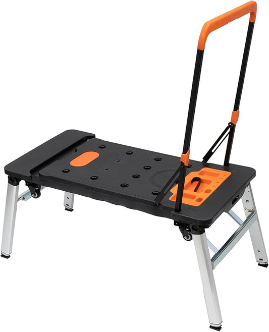 7 in 1 Foldable Multifunctional Workbench 330lbs/551lbs Capacity Height Adjustable Work Table with 4 Wheels Portable Transport Cart, Handcart for Warehouse Garage