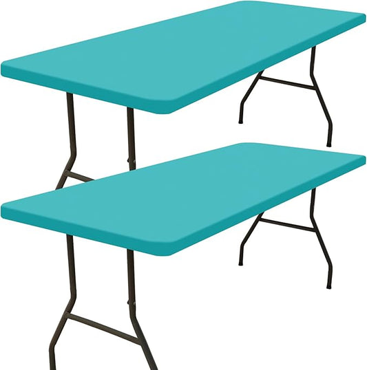 Smiry 2 Pack Rectangle Picnic Table Cloth, Waterproof Elastic Fitted Tablecloths, Washable Polyester Rectangular Patio Table Cover for Camping, Indoor and Outdoor (Turquoise, 30"x96")