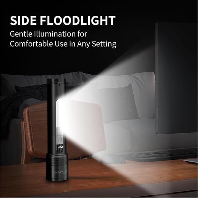 WARSUN Compact Magnetic Flashlight – 1200 Lumens Rechargeable LED Torch, Zoomable Small Flashlight with COB Side Light & Battery Indicator, for Emergency & Outdoor Use