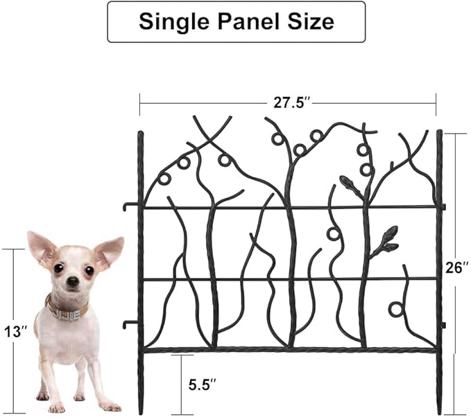 AMAGABELI GARDEN & HOME 5 Panel 26in(H)×11.5ft(L) Decorative Garden Fences and Borders for Dogs No Dig Rustproof Metal Fence Panels Garden Edging Animal Barrier Fencing for Flower Bed Yard Patio