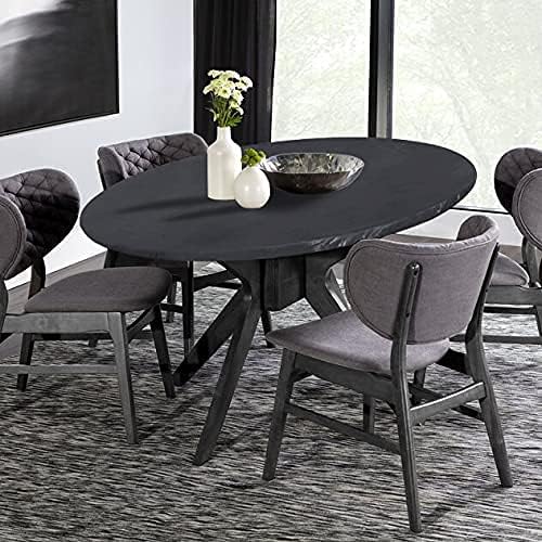 LUSHVIDA Round Waterproof Table Cover Elastic Vinyl Fitted Tablecloth Elastic Edged Plastic Table Cloth (Grey, Best for Up to 36"-44" Round)