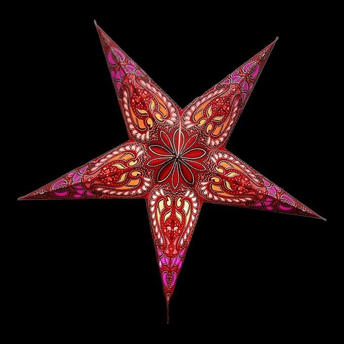 Paper Star Lantern Lampshade - Large 60cm Star Hanging Decorations for Christmas Wedding Home Decoration Birthday Party (Glitter Red, Purple, Yellow, Multi)