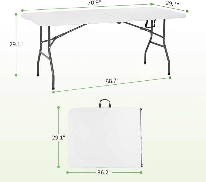 PayLessHere Folding Tables Plastic 6ft Half Portable Foldable Table for for Parties Wedding BBQ Camping, White 6 FT
