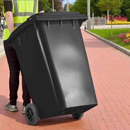 PRO&Family Wheeled Outdoor Trash Can Garbage Can Garage Trash Can for Restaurants/Hospitals/Offices/Back of House/Warehouses/Home (Black, 96 Gallon)