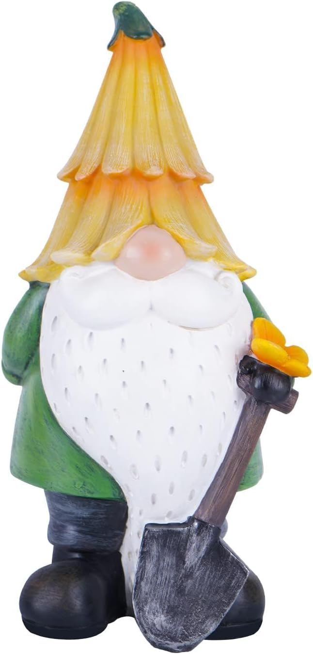 Topadorn Garden Gnome Outdoor Gnome Statue Resin Sculpture Outdoor Figurine with Yellow Hat for Garden Decoration, 11 Inch
