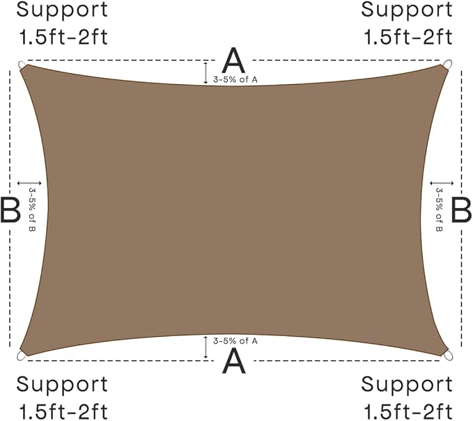 Sun Shade Sail Canopy, 6' x 10' Rectangle 95% UV Block Shade Cover for Outdoor, Backyard Patio, Lawn, Garden, Sandbox Carpor Mocha