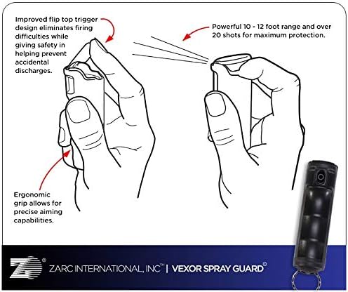 Zarc Vexor Police Strength Pepper Spray, Flip-Top Finger Grip, 20+ Shots, 10-12 Ft. Range - 4 Pack