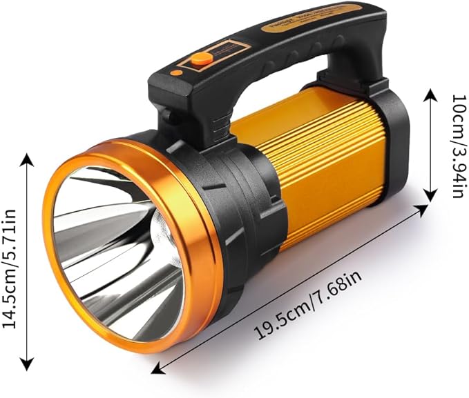 Super Bright Flashlight 1400LM 6800mAh Handheld Spotlight,50H Long Lasting Rechargeable Spotlight IP67 Waterproof Bright Flashlight Lightweight for Camping Hiking Boating(Aluminium head ring)