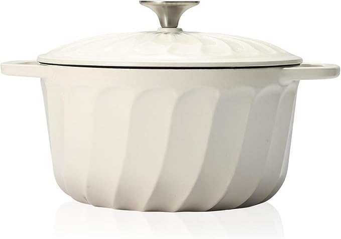 Enameled Cast Iron Dutch Oven with Lid, 6 QT Cast Iron Dutch Oven Pot, Dual Handles for Bread Baking, Cook, Bake, Oven Safe across All Cooktops (White,6 QT)