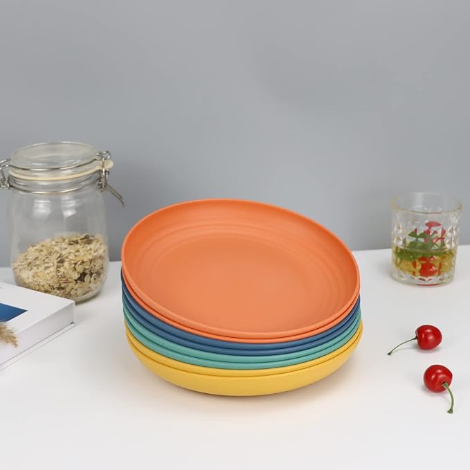Homienly Wheat Straw Dinner Plates Set of 8 - Alternative to Plastic, Microwave & Dishwasher Safe, Unbreakable Kids Plates with 4 Colors (Colorful, 8 inch)