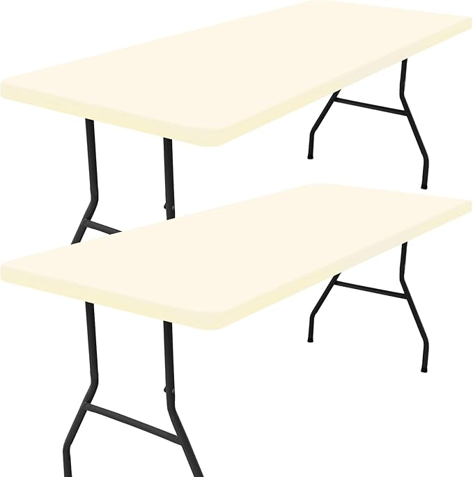 Smiry 2 Pack Rectangle Picnic Table Cloth, Waterproof Elastic Fitted Tablecloths, Washable Polyester Rectangular Patio Table Cover for Camping, Indoor and Outdoor (Beige, 30"x60")