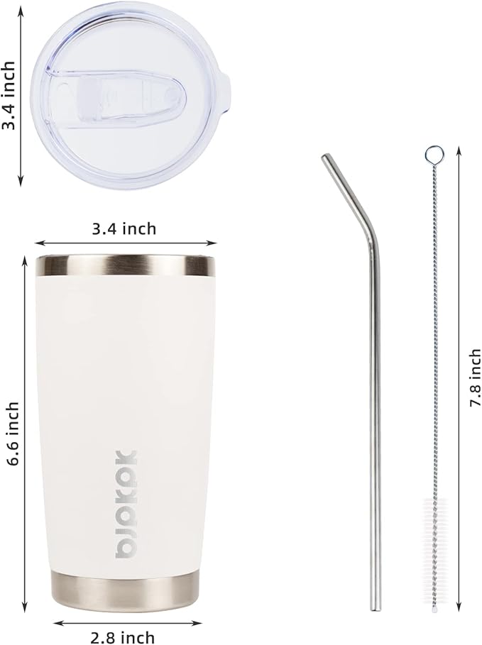 BJPKPK 20 oz Stainless Steel Insulated Tumbler Cups Coffee Mug With Lid And Straw,White
