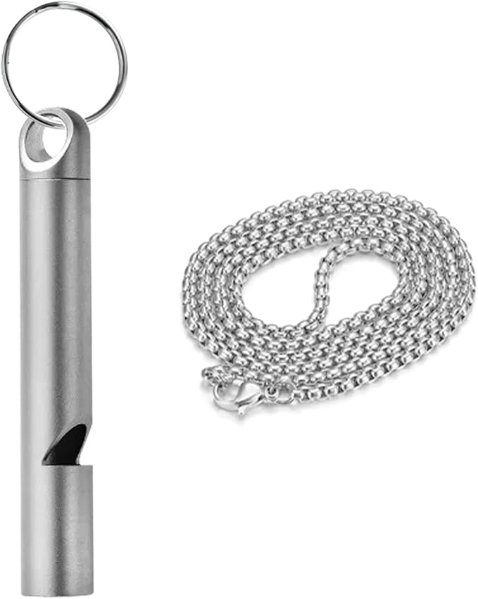 Titanium Emergency Whistle, Gray, 2 Inches Length, 120db Loud Safety Whistle with Necklace Chain, for Survival, Hiking, Camping, Pet Training