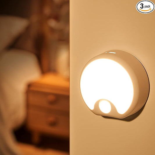 Motion Sensor Light Indoor Rechargeable 3PACK,65 Lumen+3 Modes Sensor Lights Indoor, Just-Stick-it Stairs Lights,Rechargeable Motion Sensor Light Motion Detector Lights for Inside