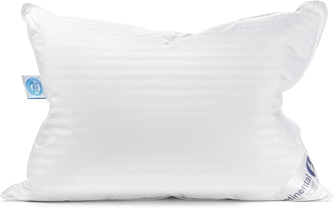 Continental Bedding Luxury Down Pillows Queen Size Pack of 1 - Family Made in New York - Cool Breathable Bed Pillows for Sleeping, Back, Side, Stomach Sleepers – 700 FP, Medium