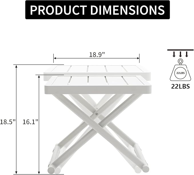 Outdoor Folding Table for Patio Square Side Table for Camping and Picnics Portable Aluminum Tables Foldable Small End Table, Creamy White