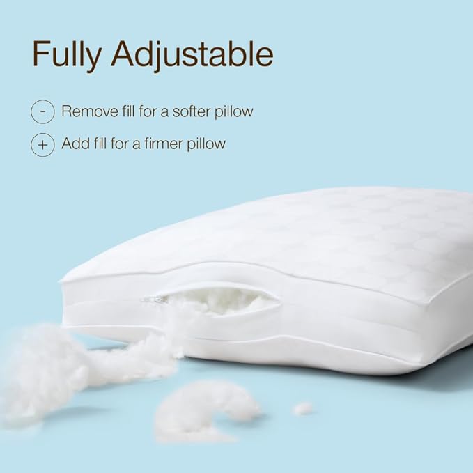 Coop Home Goods Essence Cooling Down Alternative Pillows Set of 2, Queen Size Adjustable Cooling Pillow for Hot Sleepers, Cool-Touch Luxury Hotel Pillows for Stomach, Back, or Side Sleepers 27x17