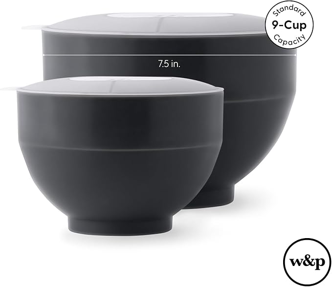 W&P Microwave Silicone Popper Maker | Black | Collapsible Bowl w/Built in Measuring, BPA, Eco-Friendly, Waste Free, 9.3 Cups of Popped Popcorn