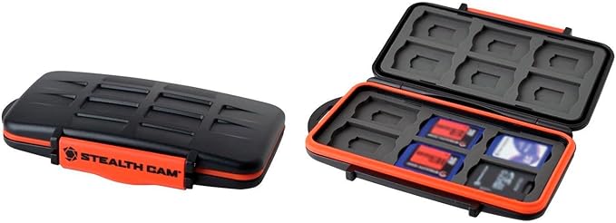 STEALTH CAM Anti-Shock Dust-Proof Waterproof Protective Ergonomic Rubber Sealed ABS-Plasic Shell Memory Card Storage Case - Holds 12 SD & 12 MicroSD Cards