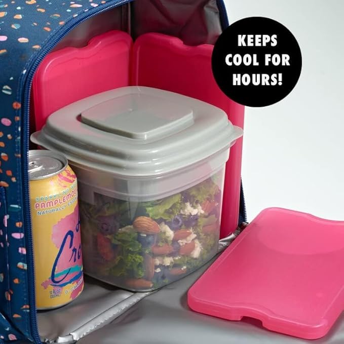 Cool Coolers by Fit & Fresh 4 Pack XL Slim Ice Packs, Quick Freeze Space Saving Reusable Ice Packs for Lunch Boxes or Coolers, Pink