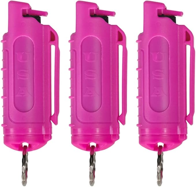 Police Magnum Keychain Pepper Spray Self Defense Belt Clip Holder - 3 Pack Tactical Maximum Strength OC with Dye - Small Safety Key Chains for Women & Men - Made in The USA