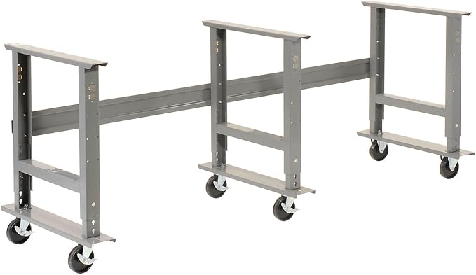 Global Industrial Mobile Adjustable Height Workbench, Maple Butcher Block Square Edge, 96" W x 36" D, Gray