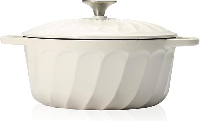 Enameled Cast Iron Dutch Oven with Lid, 3 QT Cast Iron Dutch Oven Pot, Heavy Duty Cast Iron Pot for Bread Baking, Cook, Bake, Oven Safe across All Cooktops (White,3 QT)