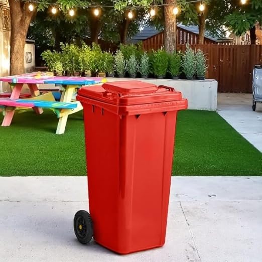 PRO&Family Wheeled Outdoor Trash Can Garbage Can Garage Trash Can for Restaurants/Hospitals/Offices/Back of House/Warehouses/Home (Red, 32 Gallon)