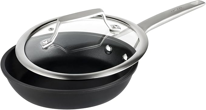 MsMk 12 Inch Nonstick Frying Pan with Lid, Titanium and Ceramic Nonstick skillet with lid, PFAS & PFOA Free, Non-Toxic, Stay-Cool Handle, Scratch-resistant, Dishwasher Safe, Oven Safe