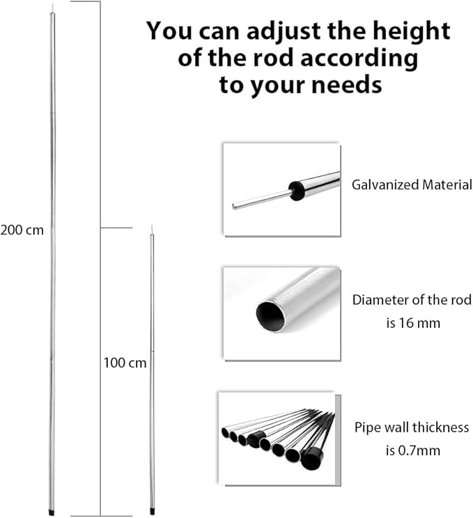 Replacement Tent Poles - Set of 2, Adjustable Rods for Camping Tarps, Shelters, Hiking, Backpacking, Portable Tent Poles Rods -Silver