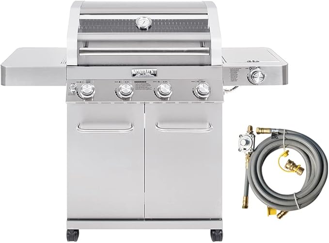 Monument Grills Larger Convertible 4-Burner Natural Gas Grill Stainless Steel Cabinet Style Propane Grills with Conversion Kit(2 Items)
