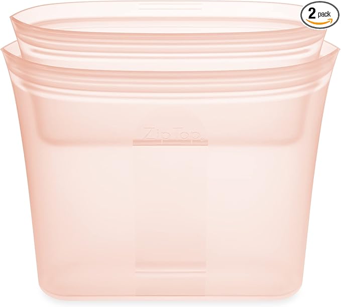 Zip Top Reusable Food Storage Bags | 2 Bag Set [Peach] | Silicone Meal Prep Container | Microwave, Dishwasher and Freezer Safe | Made in the USA