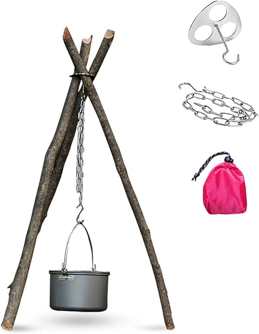 Camping Tripod Board, Turn Branches Into Stainless Steel Campfire Support Plate With Adjustable Chain For Hanging Cookware Perfect Portable Camping Gear Accessories For Outdoor Cooking(1pcs)