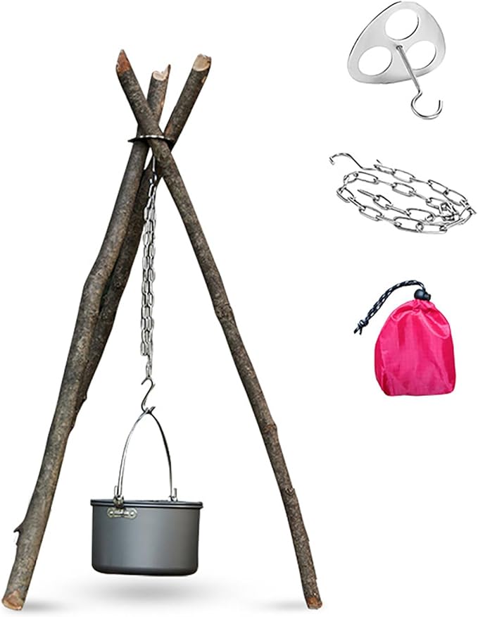 Camping Tripod Board, Turn Branches Into Stainless Steel Campfire Support Plate With Adjustable Chain For Hanging Cookware Perfect Portable Camping Gear Accessories For Outdoor Cooking(2pcs)