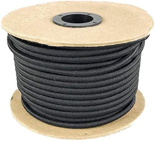 Elastic Bungee Cord. 3/16", 3/8", 1/4", 5/16", 1/8". 50 and 100 Foot Spools. Weather and Abrasion Resistant. Used for Tie Downs, Crafting, DIY Projects. Black Shock Cord. Made in The USA