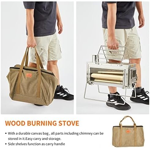 XCMAN Camping Tent Wood Stove with 6 Section Chimney Pipes,Three-View Windows Portable Wood Stove, Ice Fishing Shelters, Hunting, Outdoor Cooking Heavy Gauge 304 Stainless Steel