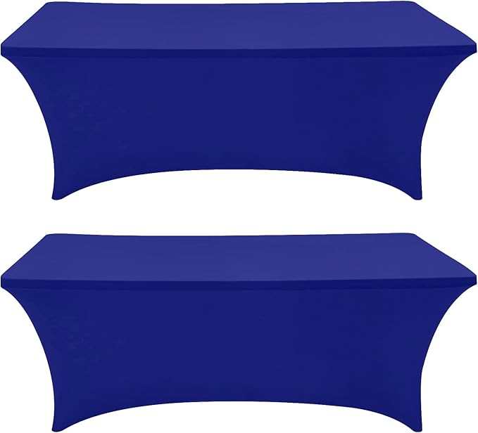 Eurmax USA Rectangular Fitted Spandex Table Covers 4ft Tablecloth Wedding Event Patio Table Decorations Stretch Table Cover for 4ft Folding Table (Navy Blue,2 Pack)