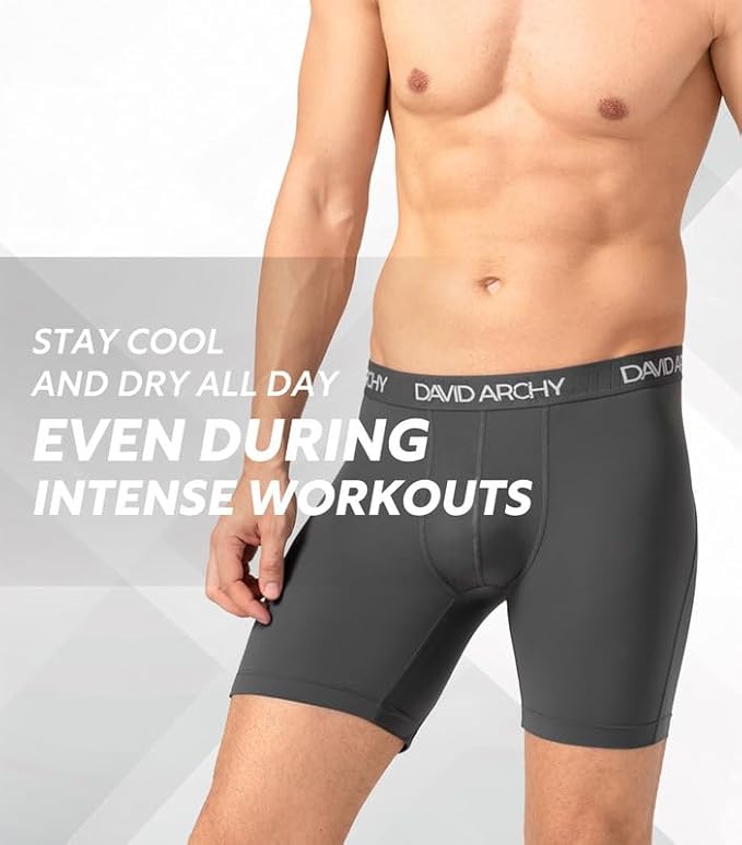 DAVID ARCHY Mens Performance Boxer Briefs 3 Pack, 3D Support Pouch & No Ride-Up Design Moisture-Wicking Sport Underwear