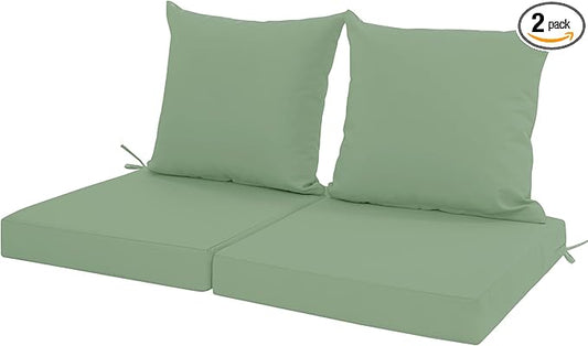 Outdoor Cushions for Patio Furniture, Waterproof Outdoor Chair Cushion w/Fade-Resistant, Removable & Machine-Washable Cover, 22x22 Inch, Deep Seat Sofa/Couch Pads Replacement – Set of 2, Sage Green