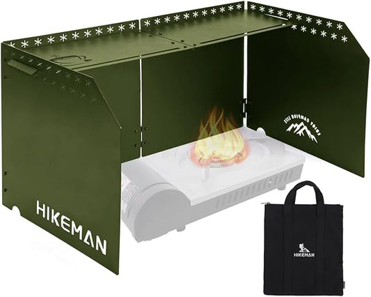HIKEAMN Camping Stove Windscreen - Outdoor Folding Gas Stove Windshield,Camping Wind Blocker with a Storage Bag for Camping,Hiking,Picnic,Cooking (Army Green)